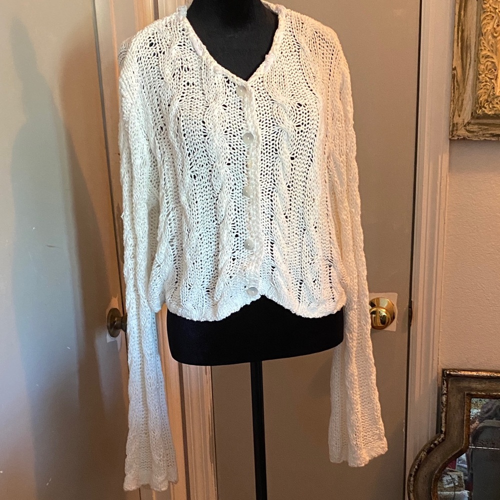 Free People Cream V-Neck Sweater